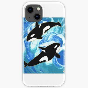 Ocean Acrylic Pour Art with Orca Whales iPhone Case